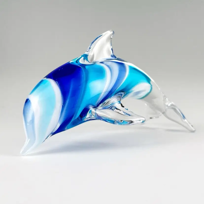 Hand Blown Art Glass Blue Leaping Dolphin Porpoise Figurine Paperweight Ocean