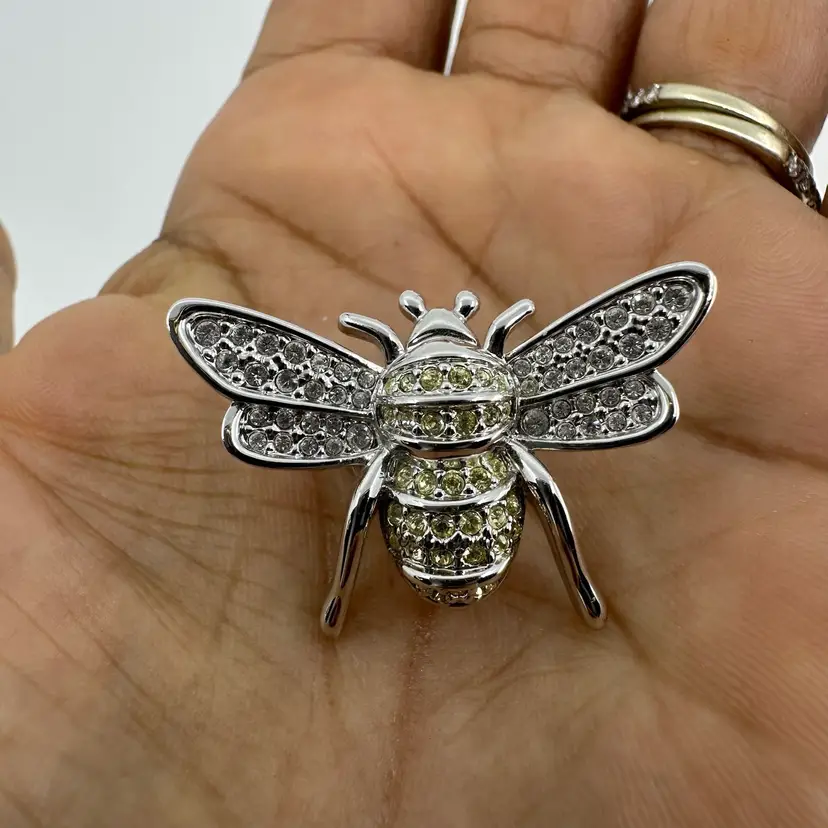 #02 - Swarovski Bumble Bee Pin Clear and Yellow Crystal Pave Pin/Brooch