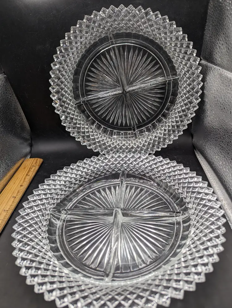 Vintage Set of 2 Anchor Hocking Miss America 4 Part Divided Relish Dish As Is