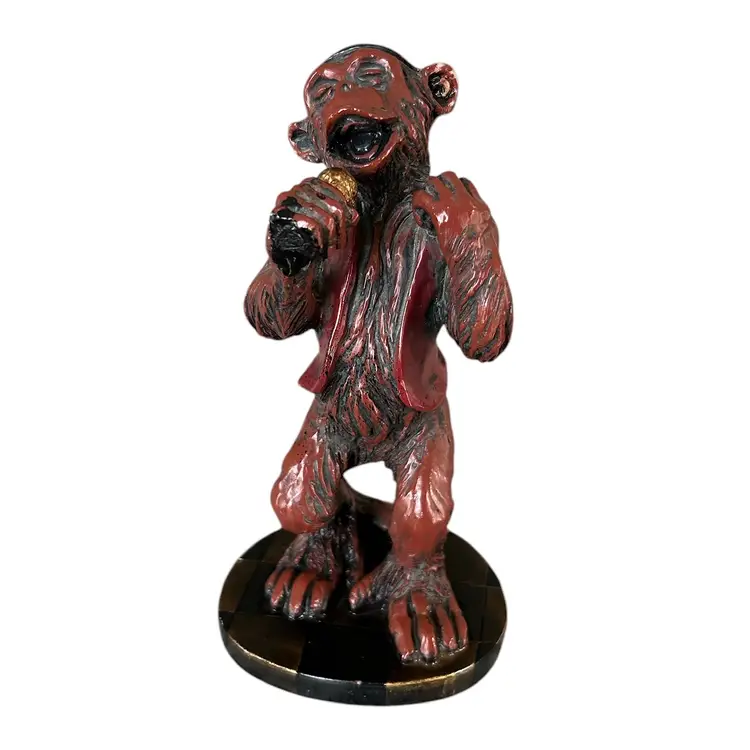 Brown and Red Singing Monkey with Hat and Microphone Resin Figurine