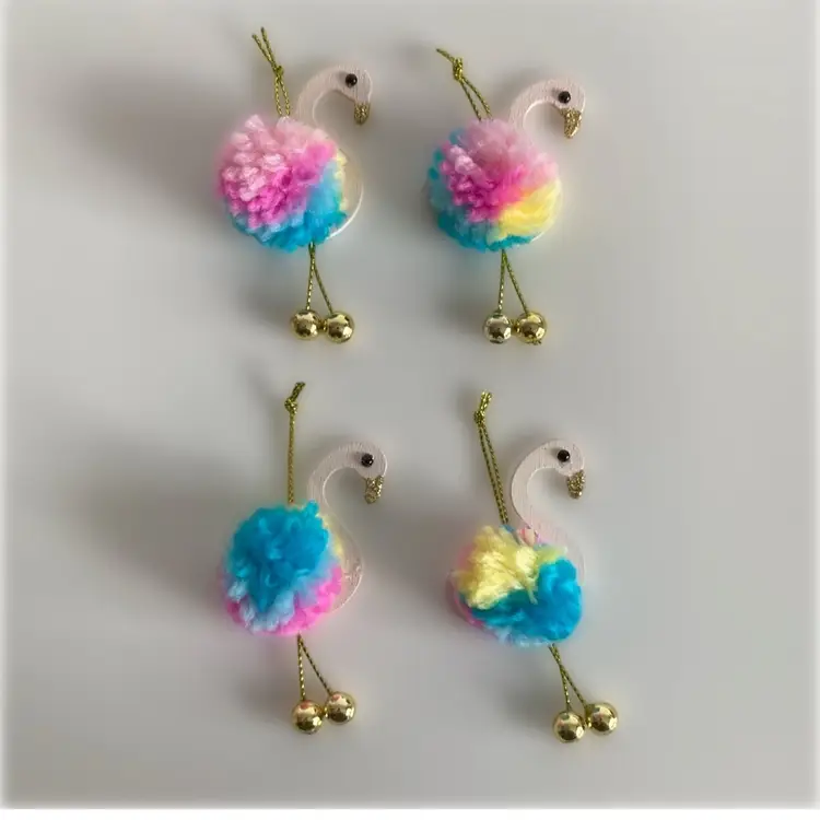 Set Of 4 Adorable Beach Themed Flamingo Mini Christmas Ornaments
