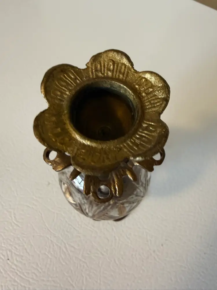 Vintage Cut Crystal And Brass Candlestick Holder