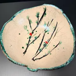 Mel Sundby Handcrafted Art Pottery Raku Pottery  Wis. Potter Berries & Foliage
