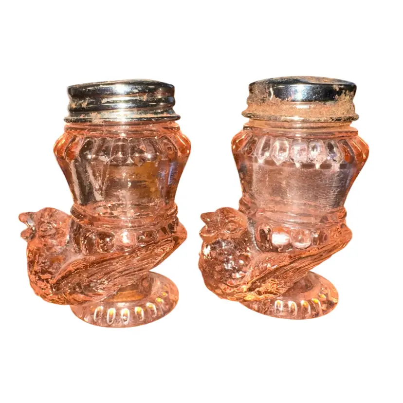 Vintage Degenhart Pink Depression Glass Bird S&P Shakers