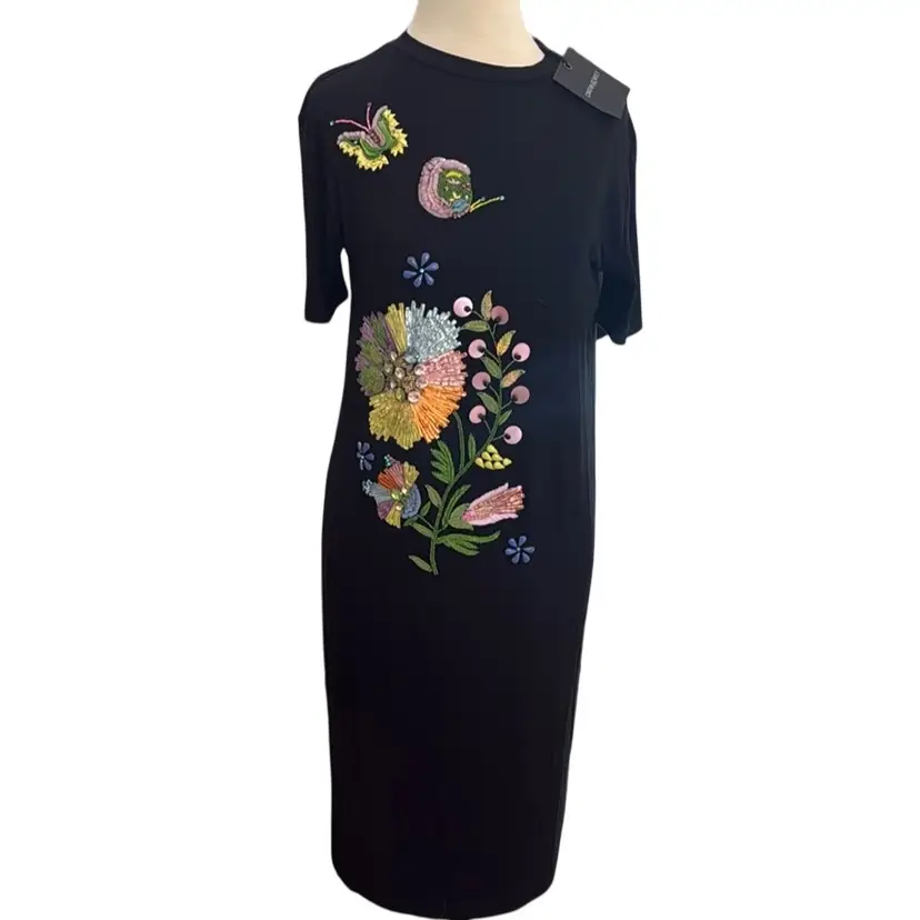 CYNTHIA ROWLEY Embroidered Tee Dress in Black NWT Size Small