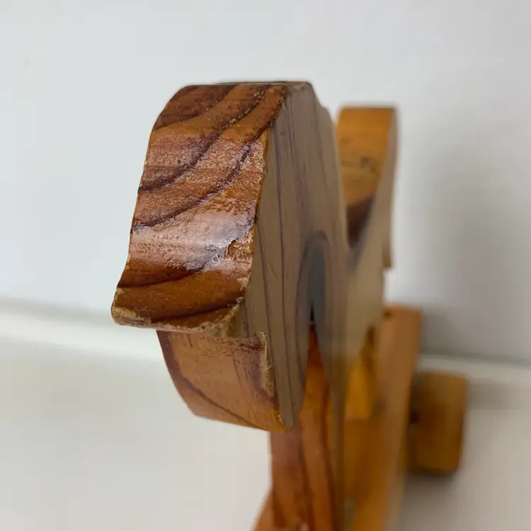 Primitive Wooden Horse Pull Toy Handmade Vintage Toy Holes for string or rope rolling wheels