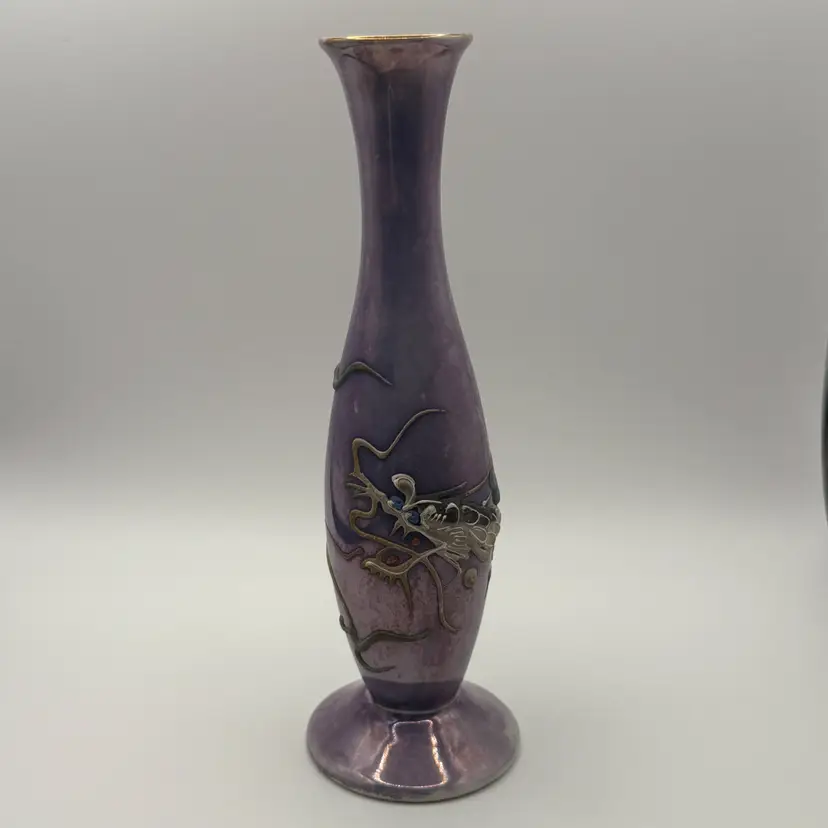 Vintage Japanese Moriage Dragonware Iridescent Lusterware Bud Vase