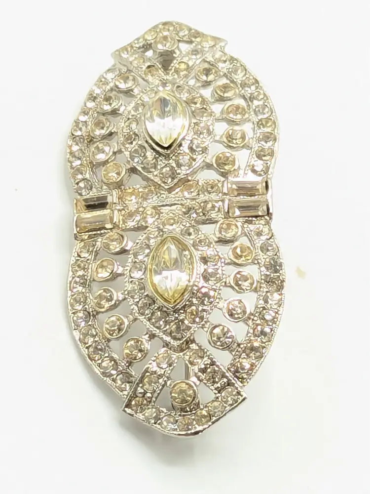 Vintage Silver Tone Rhinestone Brooch Pin Signed