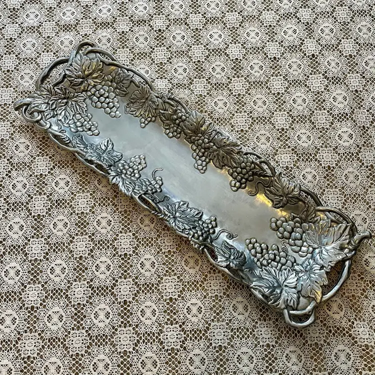 Arthur Court Vintage Bundles of Grapes Aluminum Serving Tray