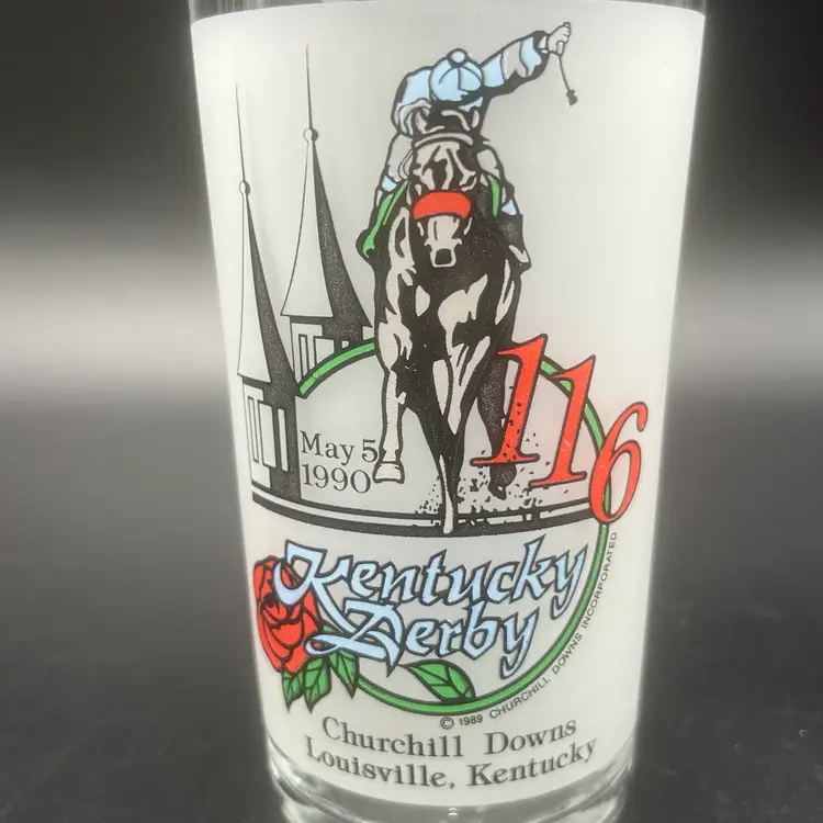 1990 116th Kentucky Derby Official Souvenir Frosted Glass Churchill Downs Run For The Roses Jockey Club