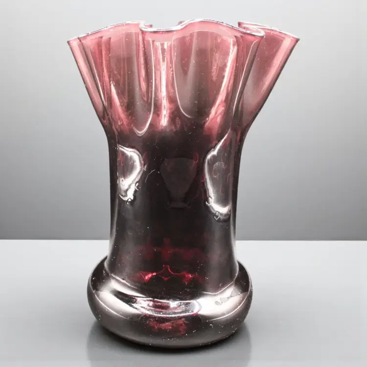 Empoli Purple Amethyst Optic Glass Ruffle Top Vase 10” Tall