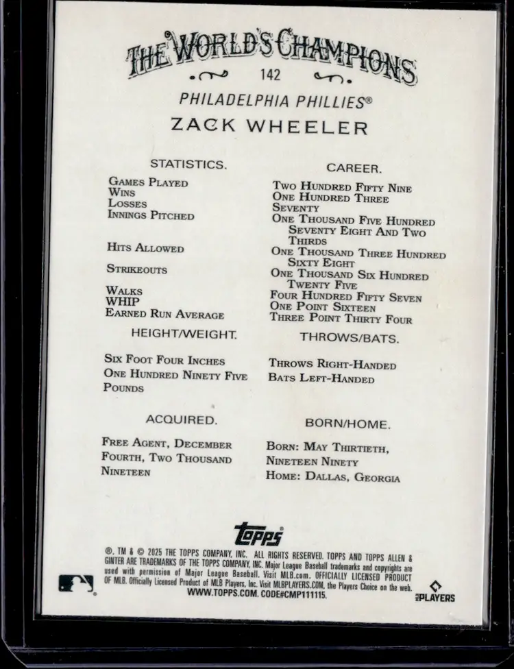 Zack Wheeler 2025 Topps Allen & Ginter Card Silver