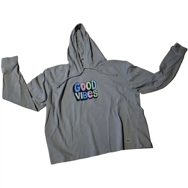 Women's Life Is Good GOOD VIBES Long Sleeve Crusher Boxy Tee Large