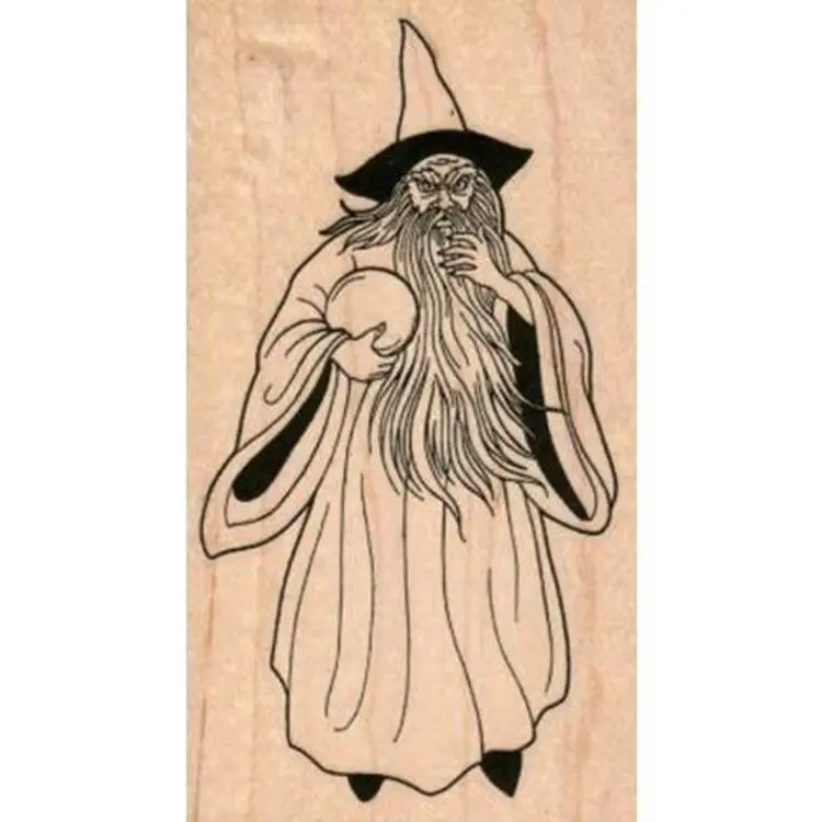 Wizard With Crystal Ball Rubber Stamp - Robe, Hat, Magic