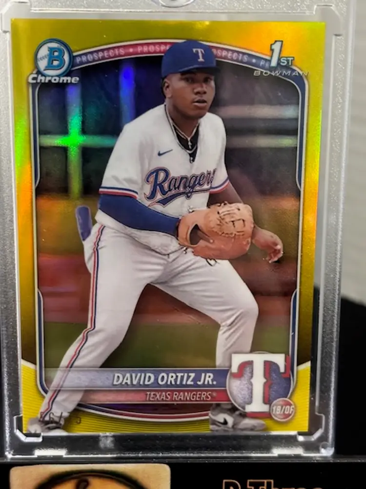 DAVID ORTIZ JR 2025 Bowman 1st Bowman #BCP-29 Chrome Yellow /75 Rangers A0689