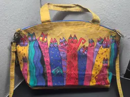LAUREL BURCH Vintage Tapestry All Cats Shoulder Bag Purse Colorful Arty Cat Lady