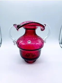 Cranberry Rossi Art Glass Optic Trophy Vase, Sticker/Stamp