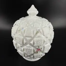 Westmoreland Pressed Milk Glass Covered Candy Dish