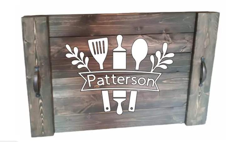 This rustic wood stovetop cover tray increases the storage space and display surface in your kitchen. Its size also allows you to use it as a serving tray on your table or countertop during large gatherings, events, and parties for wine, appetizers, or desserts. Add modern rustic charm and function to any space with this wood storage tray with handles.
Please measure the stove if it is a different size and I can accommodate it. Please Send what you would like on your board.