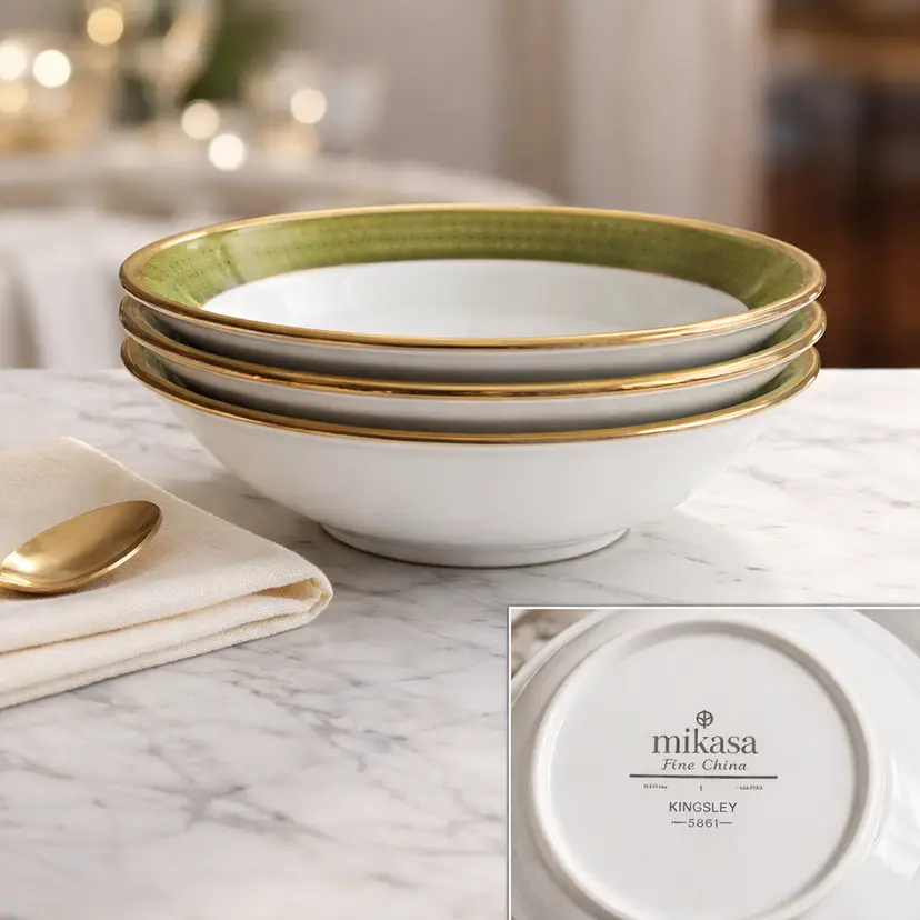 Set od 4 Mikasa Kingsley Fine China Desert Bowls, 5.75" Diameter