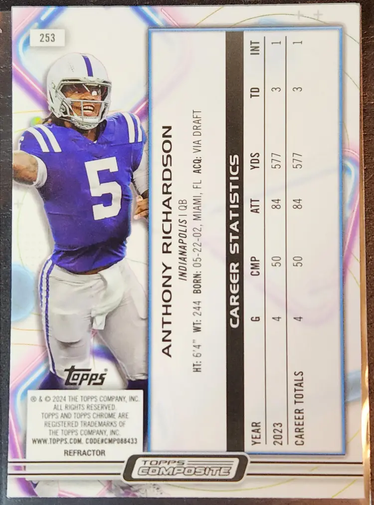 Topps Composite Football Cosmic Chrome Anthony Richardson Refractor