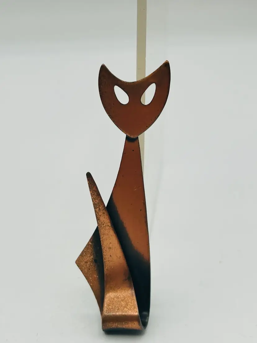 Mid Century Modernist Copper CAT Pin Brooch Signed Kim