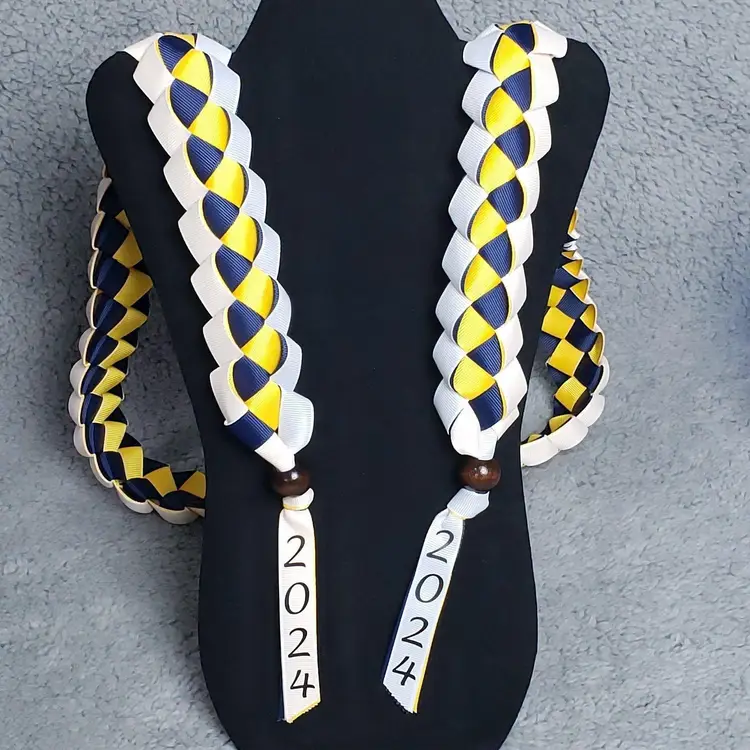 Personalize Hawaiian Graduation 4-Ribbon Custom Color Stole (Class of 2025 Grad Necklace Neckwear)