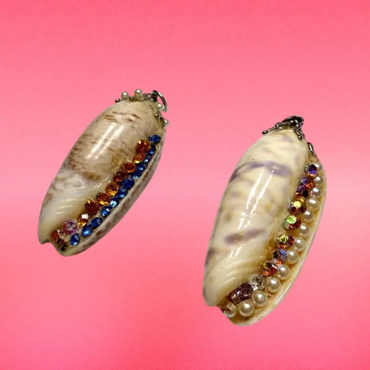 Pair of Vintage Embellished Seashell Pendants, Hobbyist Pieces (2 Pc)