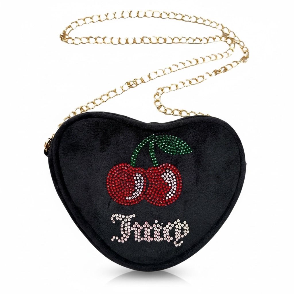 Miaページ juicy couture ハート、チェリー柄 ショルダー Juicy Couture NWT Black Heart Cherry Rhinestone Mini Shoulder Bag
