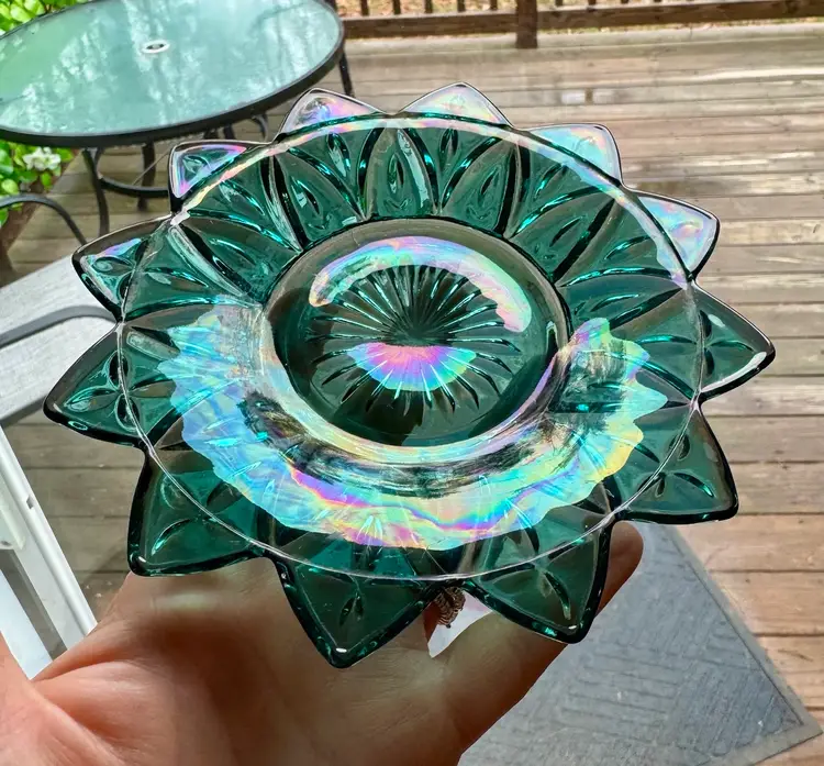 Federal Glass Teal Iridescent Petal Plate