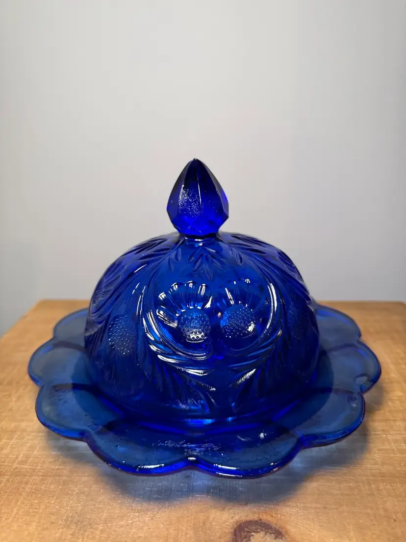 Mosser Cobalt Blue Inverted Thistle Covered Butter or Cheese Dome Dish