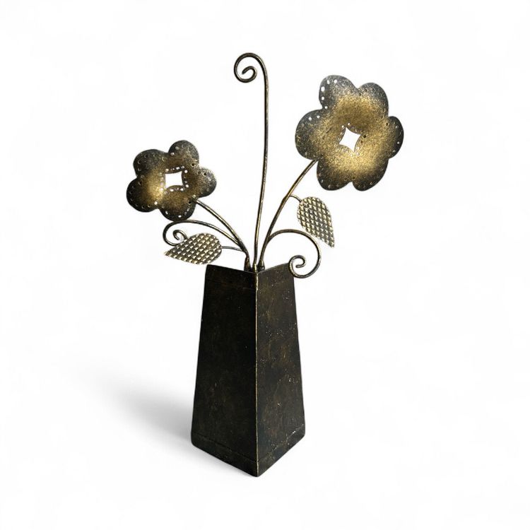 Bronze Metal Colored Flower Design Painted Metal Wall Pocket