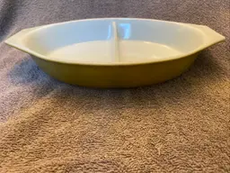 Vintage Pyrex Divided Casserole Dish, Verde/Green Olive Pattern, 1.5 Qt, No Lid