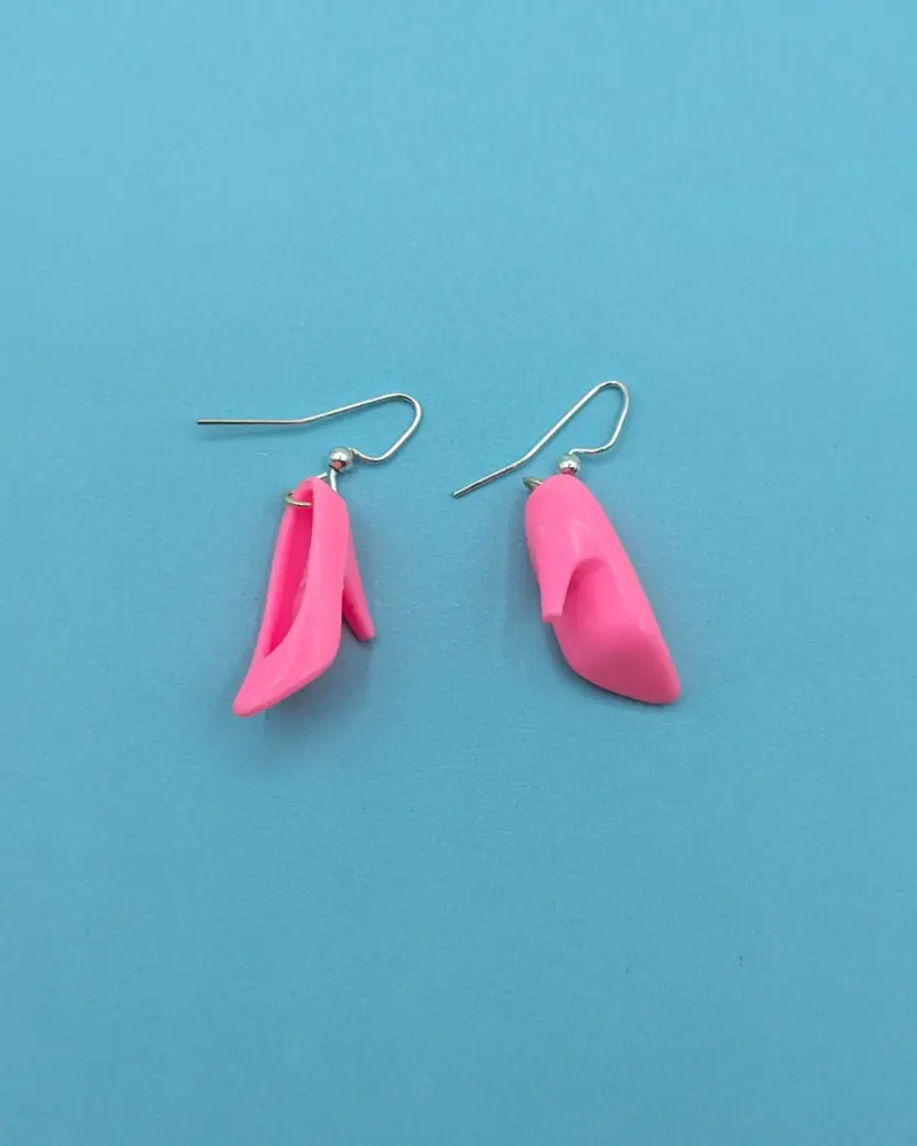 Playful Pink Barbie Heels Shoe Dangling Earrings