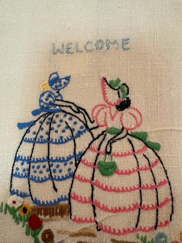 Vintage Hand Embroidered Tea towel Welcome Southern Ladies