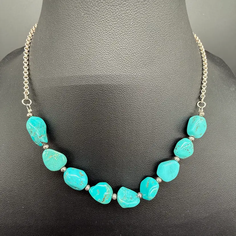 Turquoise Stone 925 Sterling Silver Necklace 16” - 18”