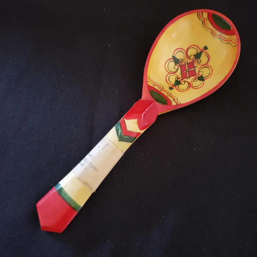 Russian Wood Spoon Hand Painted Lacquer Khokhloma with Original Label 7¼” Long Vintage