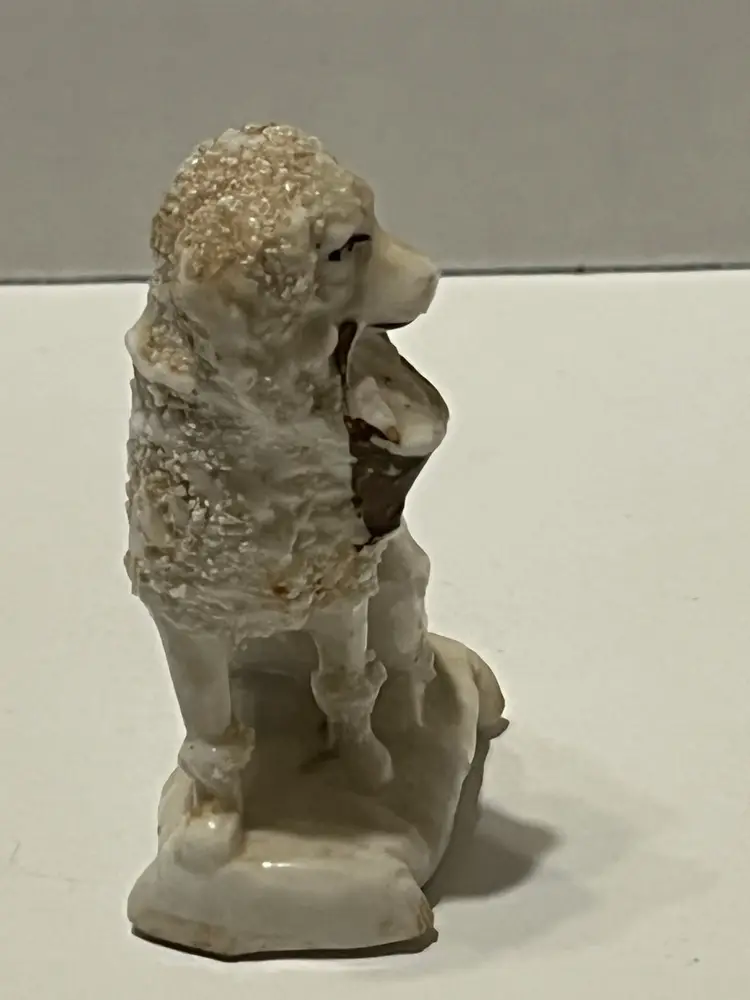 Antique English STAFFORDSHIRE DOG With Gold Basket Figurine 3.25”