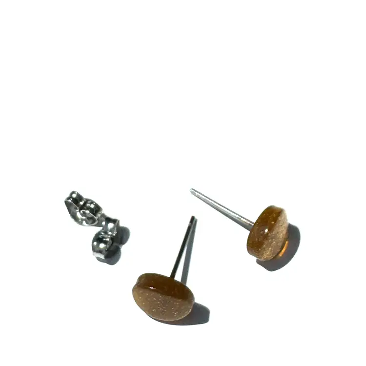 Vintage German Lucite Gold Glitter Oval Stud Earrings - OVS-MT-1