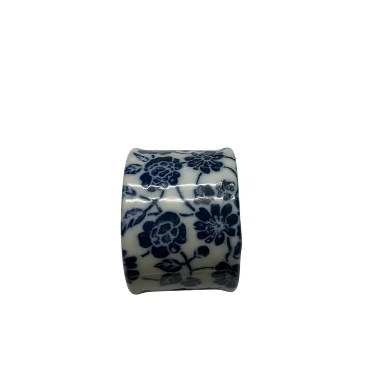 Blue Floral Napkin Rings Set