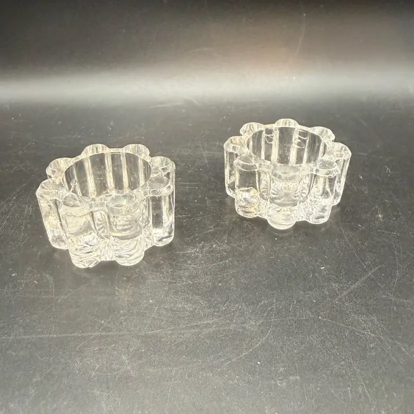 Two Clear Glass Star Octagon Open Salt Cellar Bowls