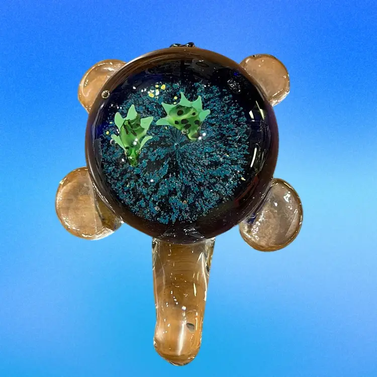 Art Glass Turtle Paperweight Figurine Baby Turtles Inside