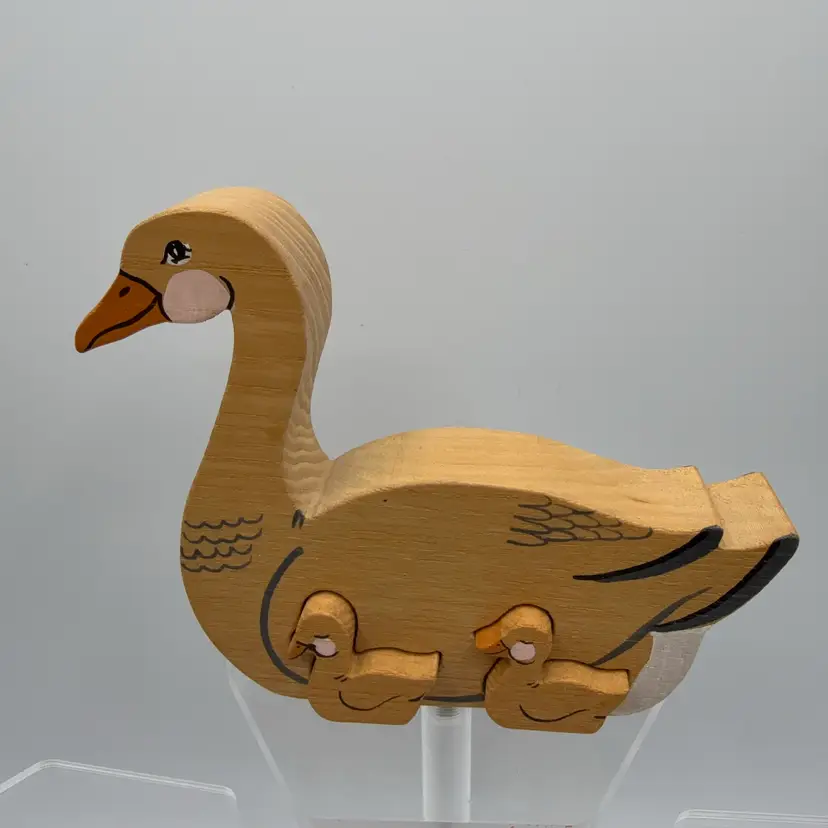 Hand Painted Wood Duck With Baby Ducklings Puzzle