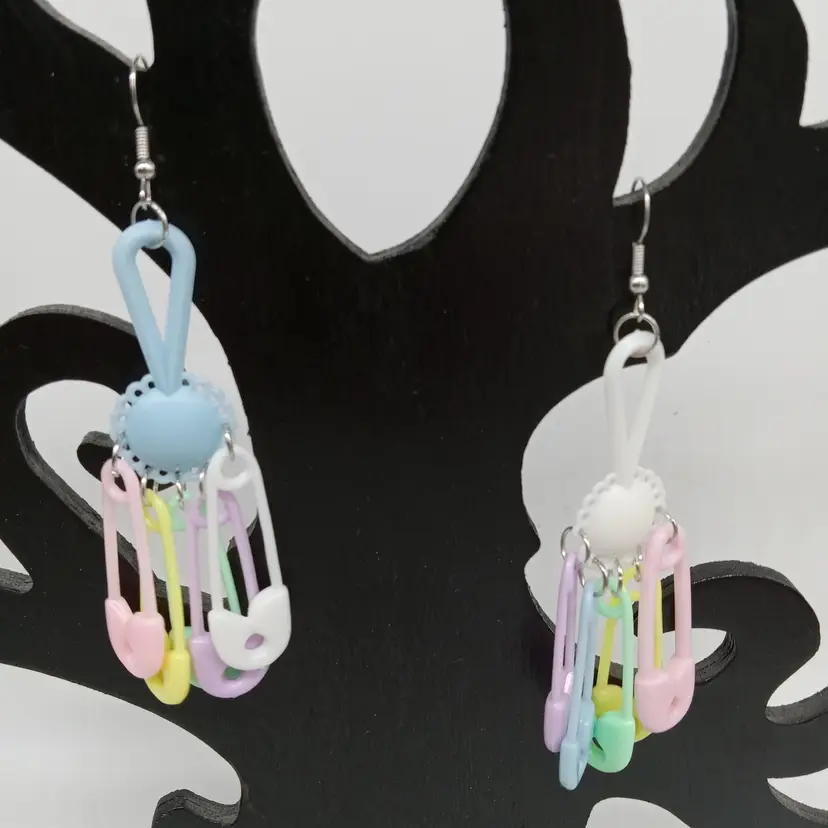 Pastel Punk Safety Pin Dangle Earrings