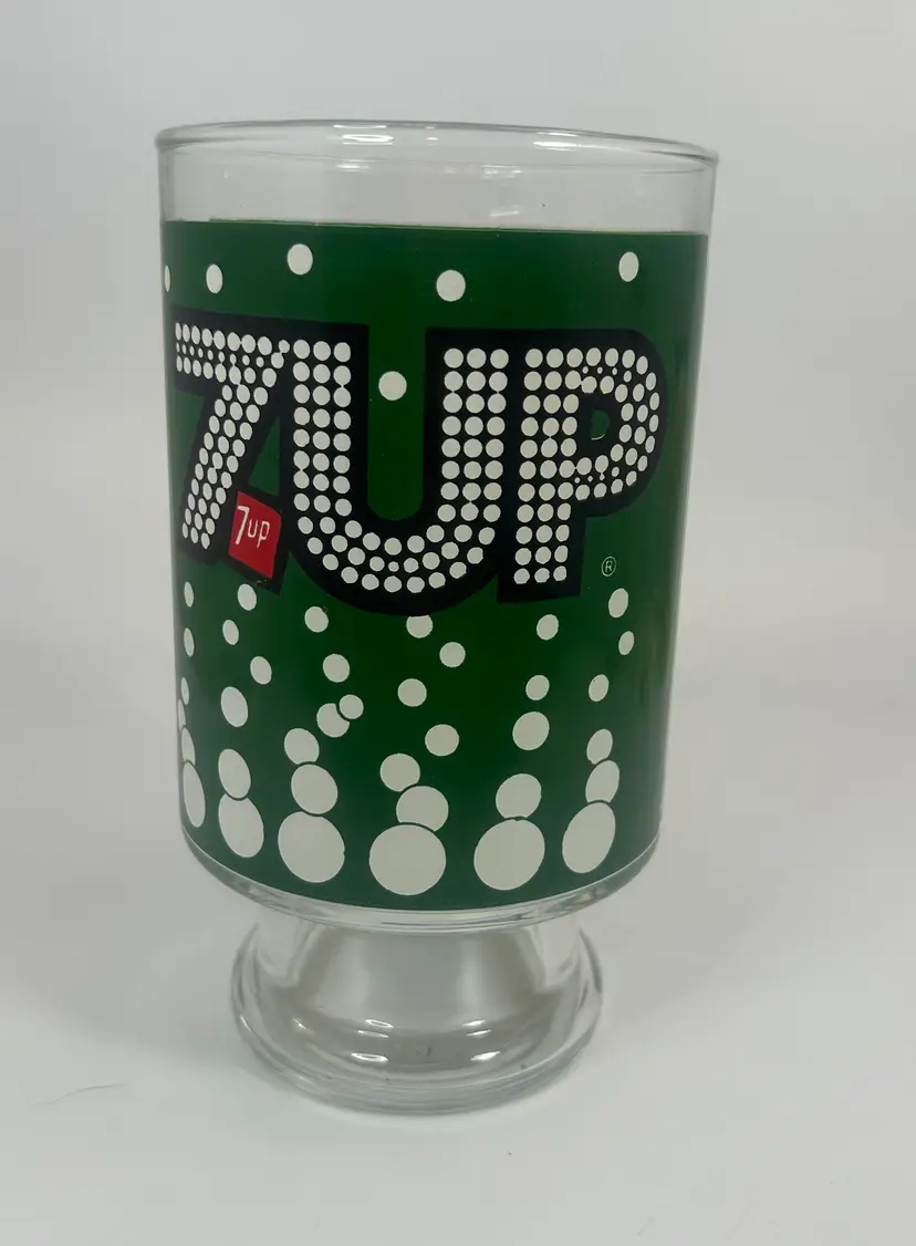 Vintage '7 UP' Large Pedestal Glass Tumbler 6.75" H