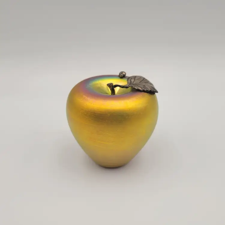 Grant Randolph Studio Art Glass Iridescent Golden Apple Paperweight Artist Signed