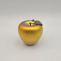 Grant Randolph Studio Art Glass Iridescent Golden Apple Paperweight Artist Signed