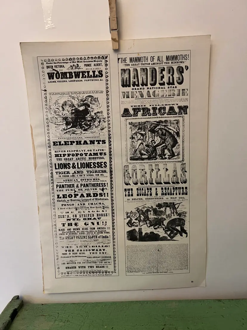 Circus Poster Vintage Ephemera. Cirque Molier & Wombwells. 16x11." 1970s