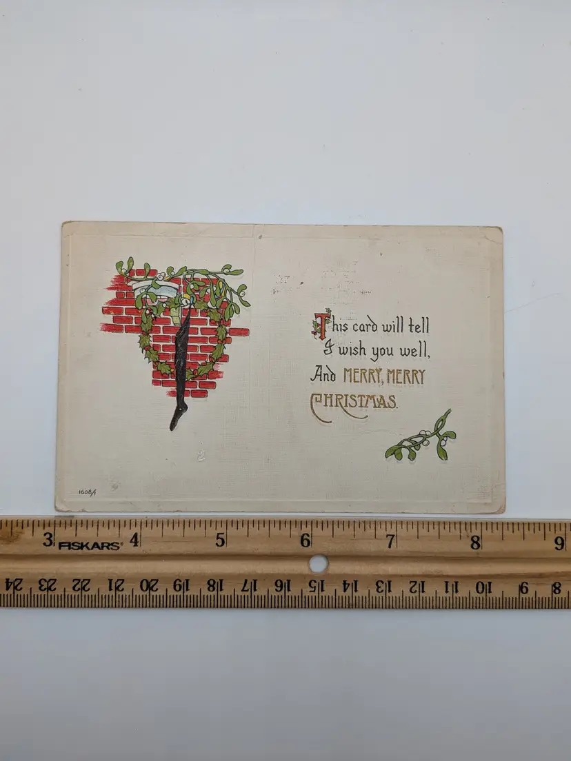 E105. Antique Postcard Postmarked 1918 Two Green 1¢ Stamps Christmas "This card will tell I wish you well, And MERRY, MERRY CHRISTMAS"