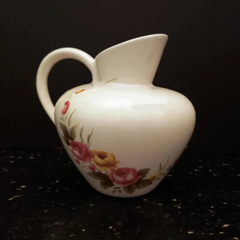 Angled Spout Pitcher Water Jug Pink Yellow Roses Ceramic Porcelain Vintage